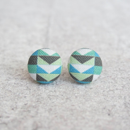 Pink Geometric Fabric Button Earrings Set of 3